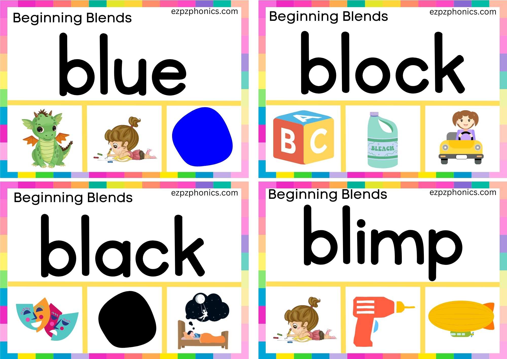BL Beginning Blends Clip Cards Read The Words And Clip The Correct Images Set 1